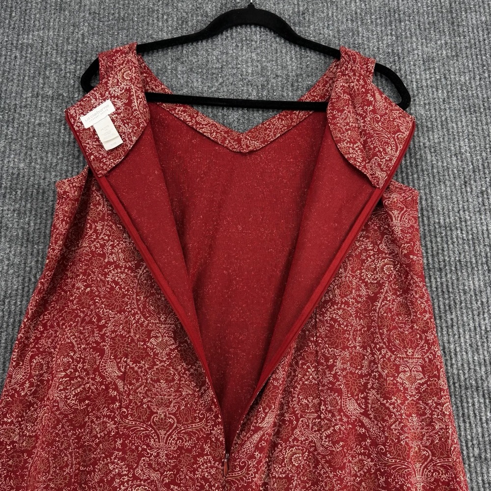 Vintage Liz Claiborne Lizsport Petite 14 Red Linen Blend 80s Shift Dress Birds L - Picture 5 of 8